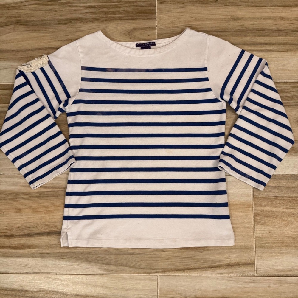 Ralph Lauren Collection Purple Label Striped Top Womens S Beaded Crest Patch